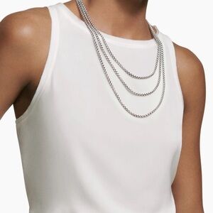 David Yurman, 72 inch sterling silver box chain necklace w clasp closure